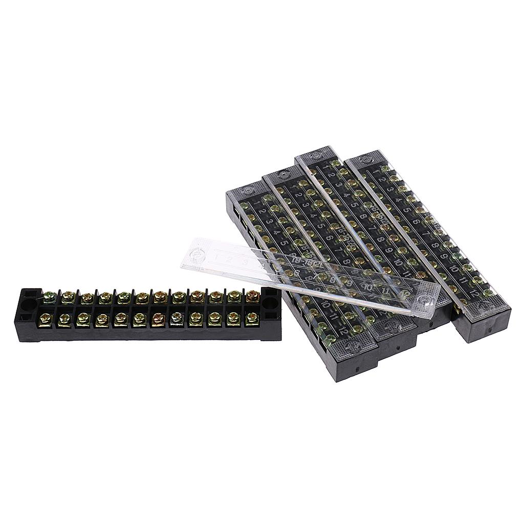 Maxbell 5 Pieces 600V 15A Dual Rows 12 Positions Screw Wire Terminal Strip Barrier Block TB1512L