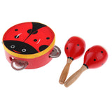 Maxbell 3 Pieces Red Wooden Cartoon Tambourine Musical Instruments Toys Gift for Kids Baby Toddl