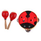 Maxbell 3 Pieces Red Wooden Cartoon Tambourine Musical Instruments Toys Gift for Kids Baby Toddl