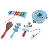 Maxbell 5 Pieces Blue Wooden Cartoon Tambourine Musical Instruments Toys Gift for Kids Baby Toddl