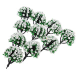 Max 10 Pieces Railroad Scenery Landscape Model Trees with Flowers White