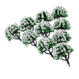 Max 10 Pieces Railroad Scenery Landscape Model Trees with Flowers White
