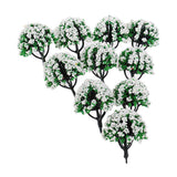 Max 10 Pieces Railroad Scenery Landscape Model Trees with Flowers White