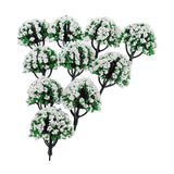 Max 10 Pieces Railroad Scenery Landscape Model Trees with Flowers White