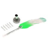 Max Antique Dip Feather Pen Set with Holder 5 Nibs Gift Box Green