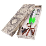 Max Antique Dip Feather Pen Set with Holder 5 Nibs Gift Box Green