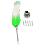 Max Antique Dip Feather Pen Set with Holder 5 Nibs Gift Box Green