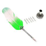 Max Antique Dip Feather Pen Set with Holder 5 Nibs Gift Box Green