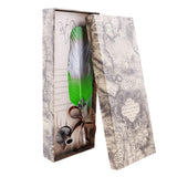 Max Antique Dip Feather Pen Set with Holder 5 Nibs Gift Box Green