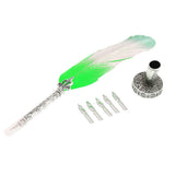 Max Antique Dip Feather Pen Set with Holder 5 Nibs Gift Box Green