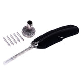 Max Antique Dip Feather Pen Set with Holder 5 Nibs Gift Box Black