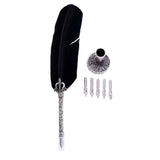Max Antique Dip Feather Pen Set with Holder 5 Nibs Gift Box Black