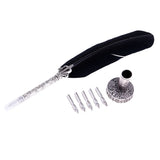 Max Antique Dip Feather Pen Set with Holder 5 Nibs Gift Box Black