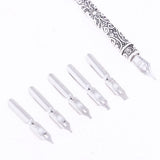 Max Antique Dip Feather Pen Set with Holder 5 Nibs Gift Box Black