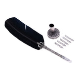 Max Antique Dip Feather Pen Set with Holder 5 Nibs Gift Box Black