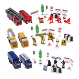 Max Alloy Pull Back Fire Truck Toy Fire Sence Model Firemen Roadblocks Model