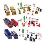 Max Alloy Pull Back Fire Truck Toy Fire Sence Model Firemen Roadblocks Model