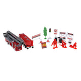 Max Alloy Pull Back Fire Truck Toy Fire Sence Model Firemen Roadblocks Model