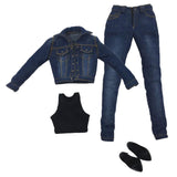Maxbell 1/6 Scale Denim Jacket Jeans Vest High Heel Shoes Set for 12" Action Figures