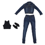 Maxbell 1/6 Scale Denim Jacket Jeans Vest High Heel Shoes Set for 12" Action Figures