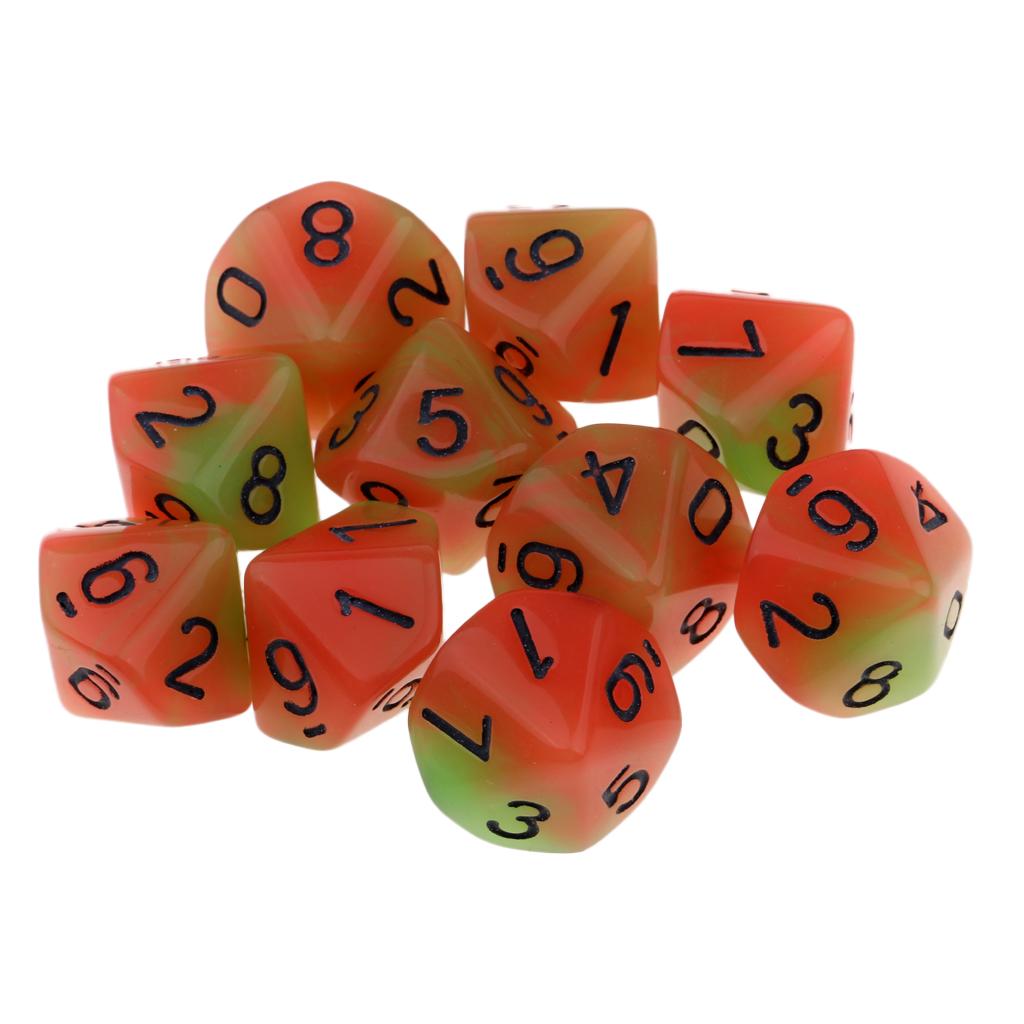 Max Multi-Sided Dice Noctilucent D10 Dice Set for D&D TRPG Game Orange+Green