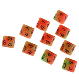 Max Multi-Sided Dice Noctilucent D10 Dice Set for D&D TRPG Game Orange+Green