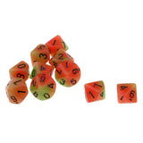 Max Multi-Sided Dice Noctilucent D10 Dice Set for D&D TRPG Game Orange+Green