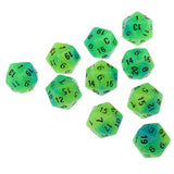 Max 10pcs Luminous Multi-Sided Dice Noctilucent D20 Dice Set for D&D TRPG Game Blue+Green