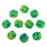 Max 10pcs Luminous Multi-Sided Dice Noctilucent D20 Dice Set for D&D TRPG Game Blue+Green