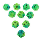 Max 10pcs Luminous Multi-Sided Dice Noctilucent D20 Dice Set for D&D TRPG Game Blue+Green