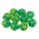 Max 10pcs Luminous Multi-Sided Dice Noctilucent D20 Dice Set for D&D TRPG Game Blue+Green