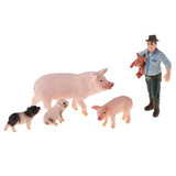 Max Simulation Farm Animal Figures Plastic Farm Animals Toy with Farmer & 4 Pigs