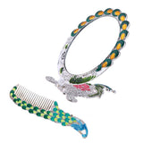Max Antique Foldable Women Metal Cosmetic Mirror Vanity Set with Comb Green