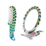 Max Antique Foldable Women Metal Cosmetic Mirror Vanity Set with Comb Green