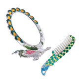 Max Antique Foldable Women Metal Cosmetic Mirror Vanity Set with Comb Green