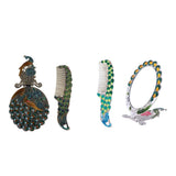 Max Antique Foldable Women Metal Cosmetic Mirror Vanity Set with Comb Green