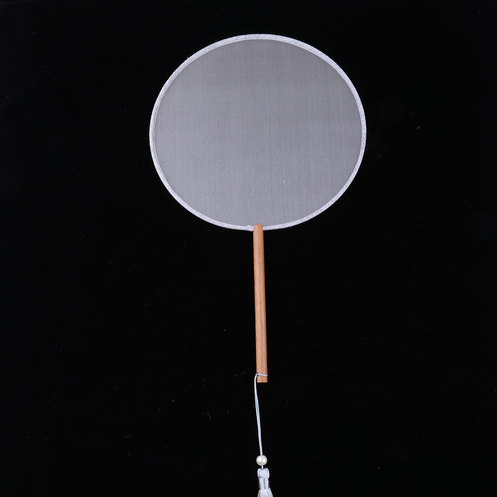 Max Chinese Court Style Blank Round Silk Fan for DIY Hand Painted Gift Gray