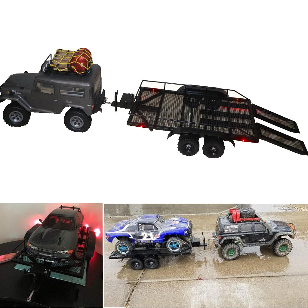 Max Heavy Duty Metal Trailer with Tow Hook for 1/10 RC Crawler Car Accessories