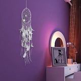 Maxbell Handmade Dreamcatcher Feather Night Light Wall Hanging Decor w/ White Flower