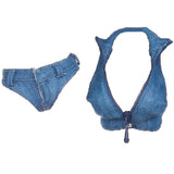 Maxbell 2X 1/6 Scale Women Vest and Shorts Female Action Figure Bodysuit Blue