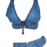 Maxbell 2X 1/6 Scale Women Vest and Shorts Female Action Figure Bodysuit Blue