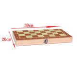 Max 3 in 1 Folding Wood Chess Set Handcrafted Board with 1 Pack Extra Pieces