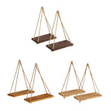 Maxbell 2 Set Wood Hanging Swing Rope Floating Shelf Rustic Wall Decor Brown