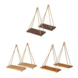 Maxbell 2 Set Wood Hanging Swing Rope Floating Shelf Rustic Wall Decor Brown