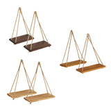 Maxbell 2 Set Wood Hanging Swing Rope Floating Shelf Rustic Wall Decor Brown