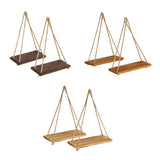 Maxbell 2 Set Wood Hanging Swing Rope Floating Shelf Rustic Wall Decor Brown