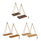 Maxbell 2 Set Wood Hanging Swing Rope Floating Shelf Rustic Wall Decor Brown