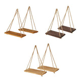 Maxbell 2 Set Wood Hanging Swing Rope Floating Shelf Rustic Wall Decor Brown