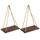 Maxbell 2 Set Wood Hanging Swing Rope Floating Shelf Rustic Wall Decor Brown