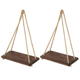 Maxbell 2 Set Wood Hanging Swing Rope Floating Shelf Rustic Wall Decor Brown